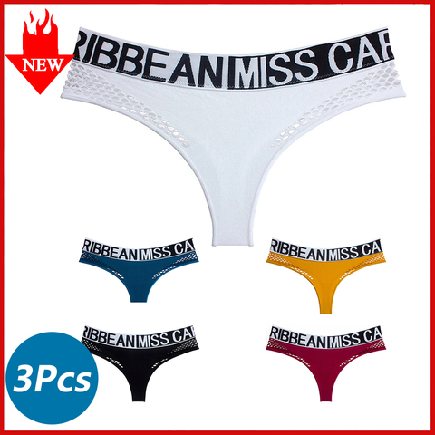 Bragas caladas sexys para mujer, ropa interior con letras a la moda, tangas, lencería, 3 unids/lote ► Foto 1/6