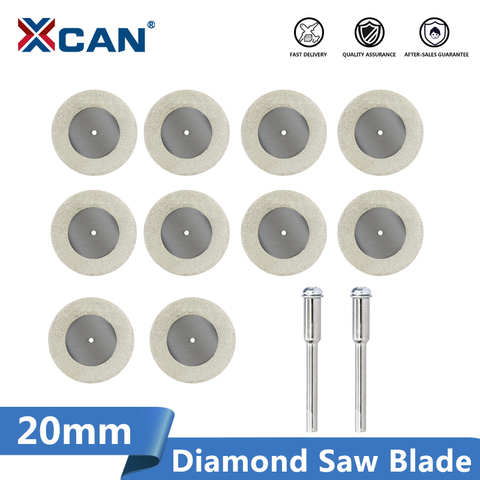 XCAN Disco de corte de diamante 10 Uds 20mm Mini herramienta rotativa cuchillas con 2 uds 3mm Mango para corte de piedra de cristal hoja de sierra de diamante ► Foto 1/6