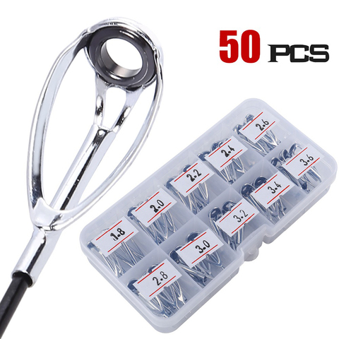 Soogayilang 50 unids/caja, anillos para caña de pescar superior, 10 tamaños, cañas de pescar de acero inoxidable de cerámica, juego de anillos de guía, accesorios para caña de pescar ► Foto 1/6