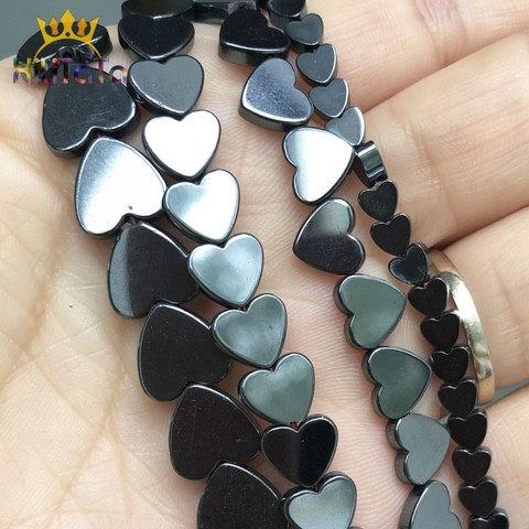 Cuentas espaciadoras sueltas de piedra Natural de hematita, corazón de amor negro, cuentas espaciadoras sueltas para fabricación de joyas, pendientes, pulsera, accesorios de 15 pulgadas ► Foto 1/6