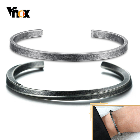 Vnox oxidado antiguo brazalete de acero inoxidable para los hombres y las mujeres Vintage básico Simple gemelos Unisex pulsera de Metal sólido vikingo joyas ► Foto 1/6