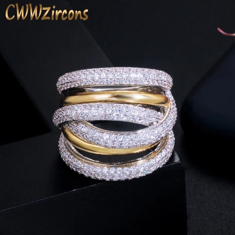 CWWZircons diseñador de líneas de giro de lujo geometría Zirconia cúbica compromiso Dubai Naija anillos de dedo nupcial joyería adiccion R141 ► Foto 1/6