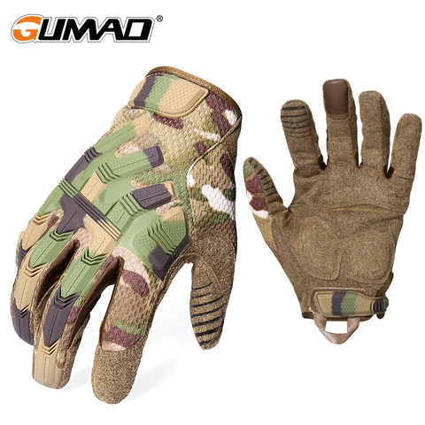 Guantes tácticos de ciclismo con pantalla táctil para hombre, negros, de dedo completo, antideslizantes, militares, para tiro Airsoft, juego de guerra ► Foto 1/6