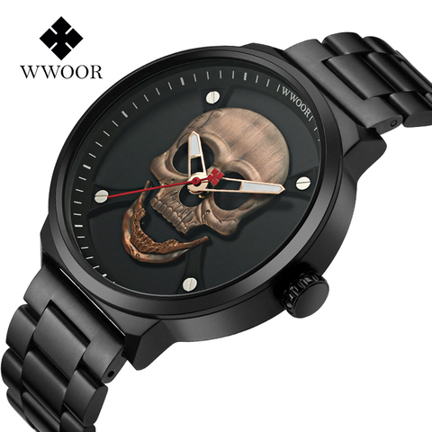 WWOOR-reloj de pulsera de acero inoxidable para hombre, reloj de pulsera masculino, resistente al agua, con calavera y estilo pirata ► Foto 1/6