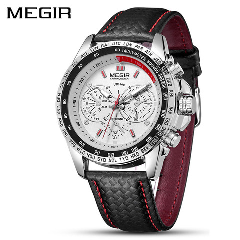 Relojes MEGIR para hombre, la mejor marca de lujo de relojes de cuarzo, reloj de correa de cuero negro informal a la moda para hombre, reloj deportivo de esfera grande Erkek Saat ► Foto 1/6