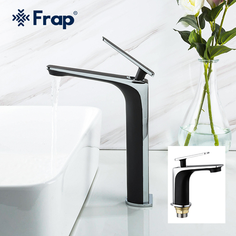 Frap-grifo de latón para lavabo de baño, mezclador para lavabo montado en cubierta, color negro, F1057 ► Foto 1/6