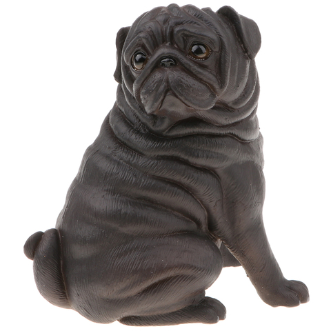 Figura realista de perro en miniatura, perro Pug negro, juguete para niños, decoración del hogar, coleccionable ► Foto 1/6