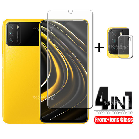 4-En-1 para Xiaomi Poco M3 de vidrio para Poco M3 de vidrio templado HD Protector de pantalla para Xiaomi Poco X3 NFC M3 cámara de vidrio ► Foto 1/6