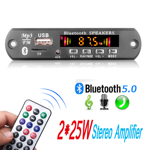 2*25W estéreo Bluetooth 5,0 MP3 jugador decodificador de 12V 50W amplificador FM Radio módulo manos libres compatible con TF USB AUX grabadoras ► Foto 1/6