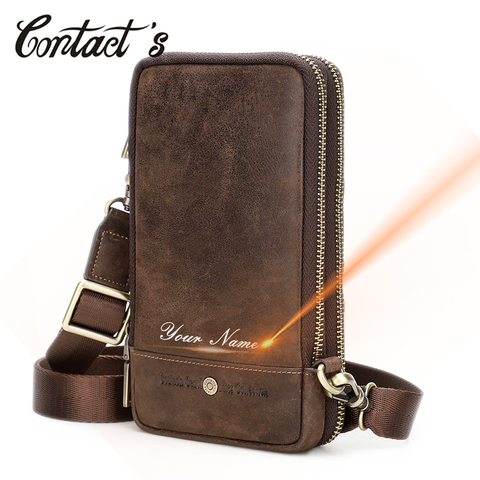 Bolso de hombro con grabado gratis para hombre, bandolera de piel auténtica de gran capacidad con bolsillo para teléfono, informal ► Foto 1/6