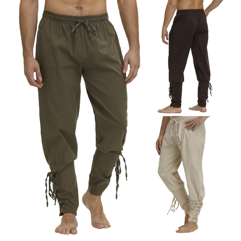 Pantalones pirata para hombres pantalones renacimiento de Viking Medieval pantalones Cosplay hombre gótico pantalones traje de pirata ► Foto 1/6