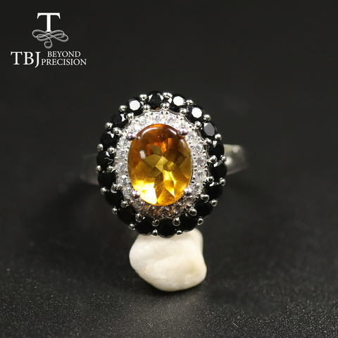 TBJ-Conjunto de joyería de citrino Natural de Brasil, pendiente de piedras preciosas, colgante de anillo de 10ct, corte superior, Plata de Ley 2022, 925 ► Foto 1/6