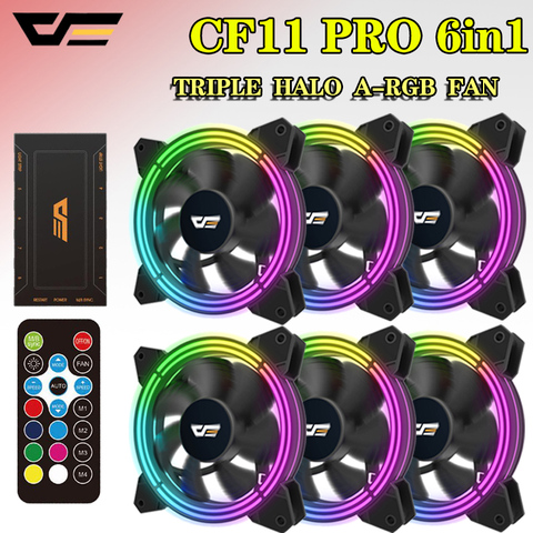 Aigo CF11 RGB ventilador 3P-5vAURA caja de la computadora de sincronización ventilador de refrigeración de PC LED 120mm silencioso + IR remoto nuevo ventilador refrigerador de la computadora ► Foto 1/6