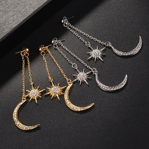 Pendientes largos de estilo Retro para mujer, aretes llamativos, exagerados, con forma de Luna y sol, para fiesta en la playa, Nuevos Bohemios ► Foto 1/6