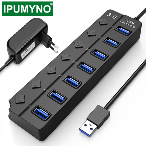 Adaptador de corriente multidivisor de alta velocidad para MacBook, portátil, Pc, Accesorios de ordenador, USB Hub 3,0, 4 y 7 puertos, indicador LED ► Foto 1/6