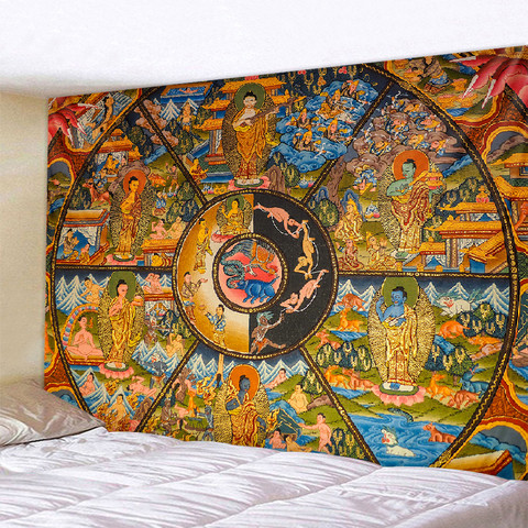 Tapiz de pared con pintura de Thangka, tapiz de Mandala Hippie, paisaje, alfombra colgante para pared ► Foto 1/6