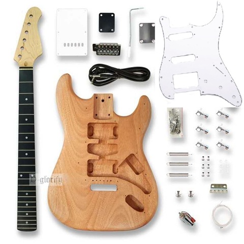 ST-kit de guitarra eléctrica con todos los accesorios, cuerpo de madera okoume, cuello de Arce, golpeador negro, proyecto sin terminar, piezas de guitarra de bricolaje ► Foto 1/1
