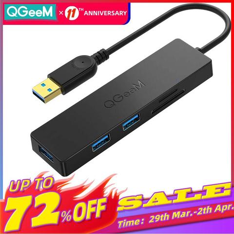 QGeeM USB Hub 3.0 Adaptador Lector de tarjetas Divisor USB para computadoras portátiles Xiaomi Macbook Pro 2015 iMac Cable de extensión de 5 puertos Multi USB 3.0 Hub para PC Accesorios para computadoras portátiles ► Foto 1/6