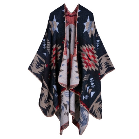 Marca de lujo de geométrico Ponchos de la Cachemira 2022 bufandas de Invierno para mujer cálido abrigos y chales Pashmina gruesa capas manta mujer bufanda ► Foto 1/5