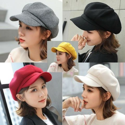 Boina de lana salvaje a la moda para mujer, gorros octogonales para otoño e invierno, estilo pintor artístico, Newsboy, color negro y gris ► Foto 1/6