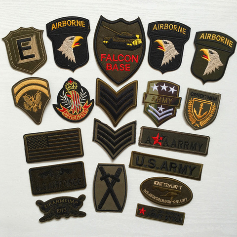 Super calidad unids 9 piezas conjuntos militares parches bordados para ropa rayas coser hierro en ropa parche motocicleta ejército apliques ► Foto 1/6