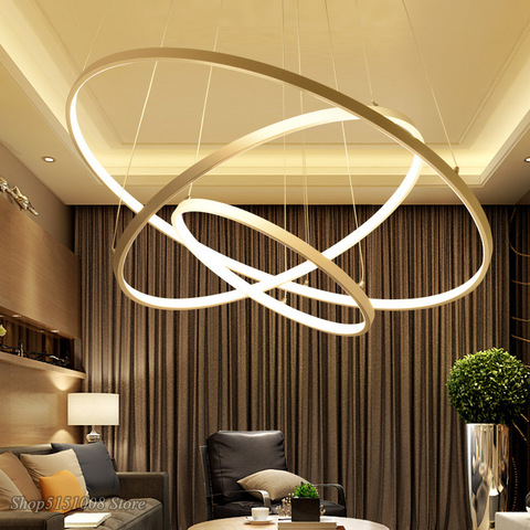 Luces LED colgantes modernas para sala de estar y comedor, anillos circulares de dorado Negro blanca, lámpara colgante para el cuerpo de aluminio, accesorios de decoración del hogar ► Foto 1/6