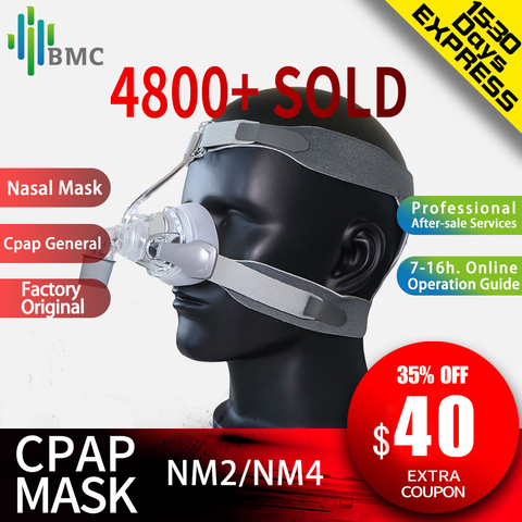 BMC-mascarilla Nasal NM2/NM4, máscara CPAP para dormir con sombreros, S/M/L, tres tamaños, adecuada para máquina CPAP, conectar manguera y nariz ► Foto 1/6