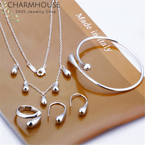 Charmhouse-juegos de joyas para mujer, plata 925, gota de agua, brazalete, pulsera, collar, anillo, pendientes, 4 Uds., Bisutería ► Foto 1/6