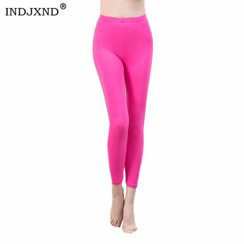 INDJXND-mallas elásticas de neón para mujer, Leggings blancos de cintura alta de talla grande, pantalones pitillo, Color caramelo, para verano ► Foto 1/6