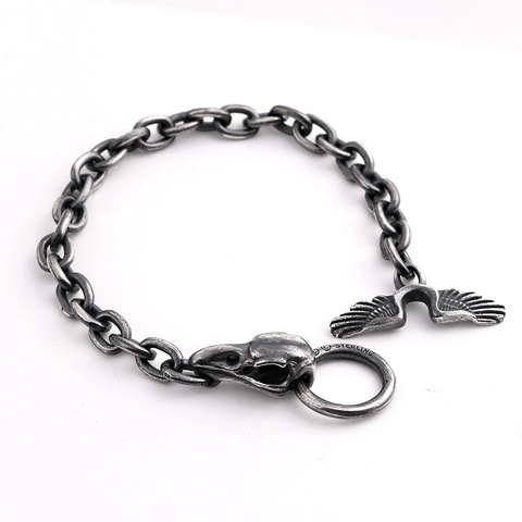 Pulsera de plata tailandesa hecha a mano para hombre, con calavera Cuervo, retro, punk, mensajero, plata auténtica s925, para parejas, novedad de 2022 ► Foto 1/6