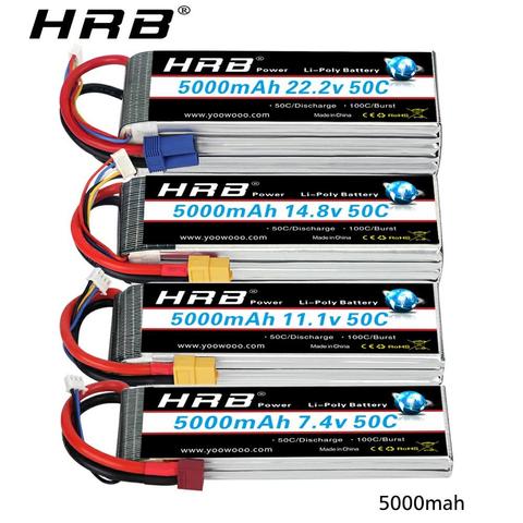 HRB FPV 450 de 500 a 7,4 V 11,1 V 14,8 V 18,5 V 22,2 V 5000 mAh 50C 100C 2 S 3 s 4S 5S 6 s LiPo batería para RC helicóptero barco Traxxas Coche ► Foto 1/6