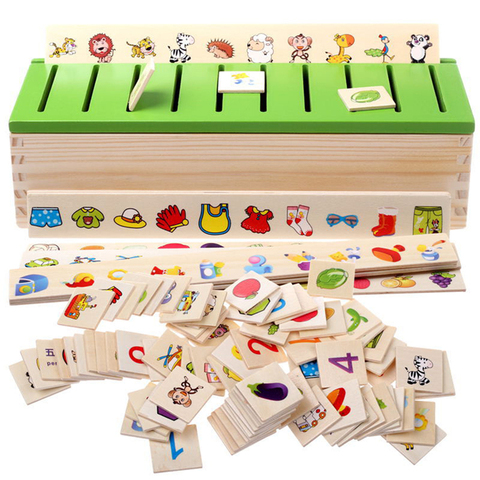 Bebé juguetes de Montessori correspondencia cognitiva juguete de madera para niños de aprendizaje de matemáticas el Color de la fruta conocimiento clasificación caja de regalo de los niños ► Foto 1/6