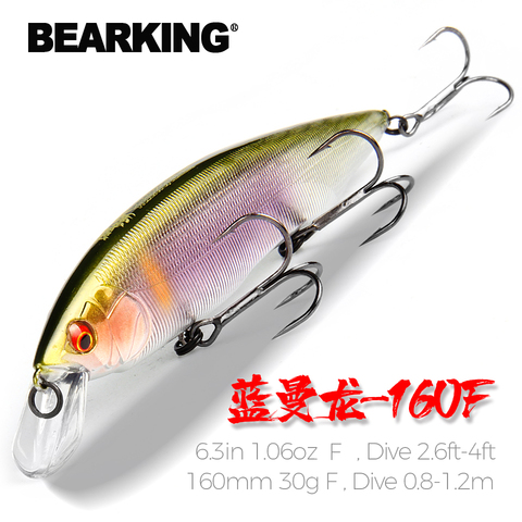 BEARKING-Señuelos artificiales de pesca colores surtidos, 160mm, 30g, colores surtidos, manivela minnow, sistema de peso de tungsteno, modelo wobbler ► Foto 1/6