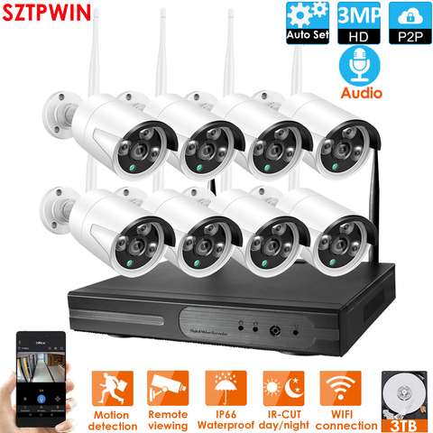 8CH 3.0MP Audio FHD Wireless NVR Kit P2P interior al aire libre IR visión nocturna de seguridad 3.0MP audio IP Cámara WIFI CCTV sistema ► Foto 1/6