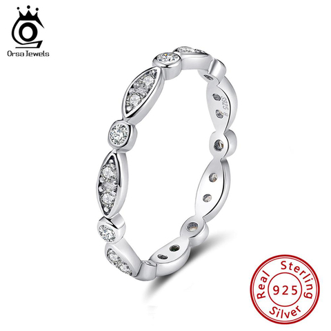 ORSA JEWELS genuino 100% anillo de plata 925 estilo clásico eternidad anillos para el compromiso y la boda de moda joyería ASR71 ► Foto 1/6