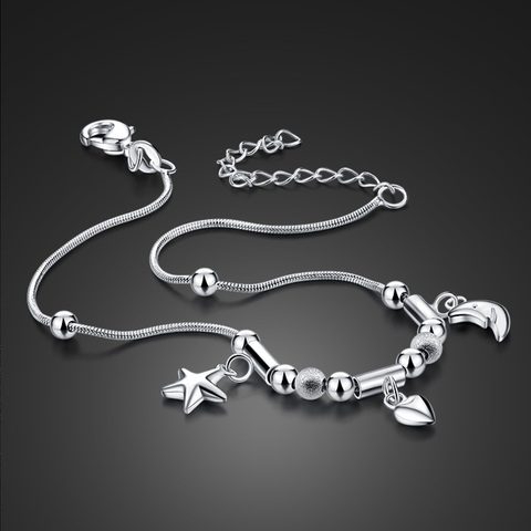 Bohemia dulce estrellas Luna corazón tobillera 100% de Plata de Ley 925 Ankel playa pulsera Cadena de pie mujeres regalo para niñas, joyería ► Foto 1/6