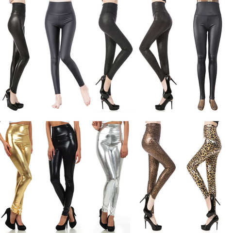 Envío Gratis 2022 nueva moda mujer Sexy flaca de cuero de imitación de alta cintura Leggings pantalones XS/S/M/L/XL 22 colores ► Foto 1/6
