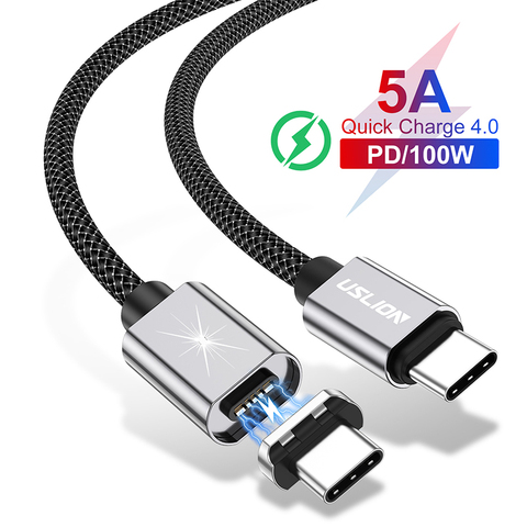 USLION-Cable USB tipo C magnético 5A para MacBook, Cable de carga súper rápida de 100W PD, USB-C, para Xiaomi, Samsung Note ► Foto 1/6