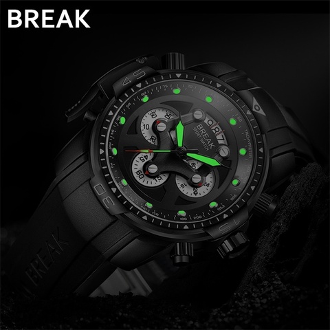 BREAK Men Top marca de lujo oro rosa Casual Goma de moda banda militar cuarzo deporte reloj de pulsera a prueba de agua reloj cronógrafo ► Foto 1/6