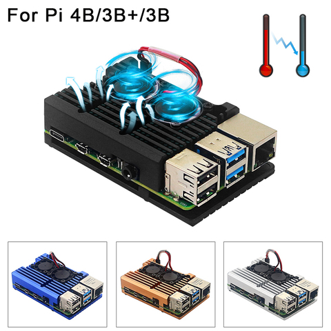 Raspberry Pi 3 caja de Metal de aluminio armadura de aleación CNC con disipador de calor de doble ventilador adecuado para Raspberry Pi 3 modelo B 3B Plus ► Foto 1/6