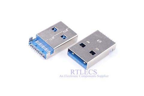 Conector macho USB 3,0 tipo A, superficie de montaje SMD, 9 posiciones, Cruz angular 692112030100, GSB316441CEU, 5 uds. ► Foto 1/5