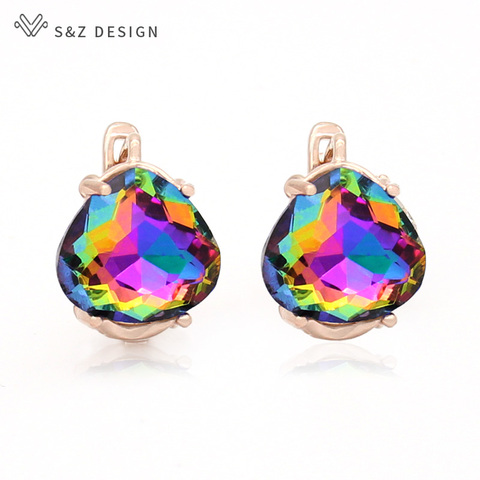 S & Z-pendientes colgantes de cristal triangulares con forma de corazón para mujer, moda japonesa de Corea del Sur, joyería 2022 de oro rosa ► Foto 1/6