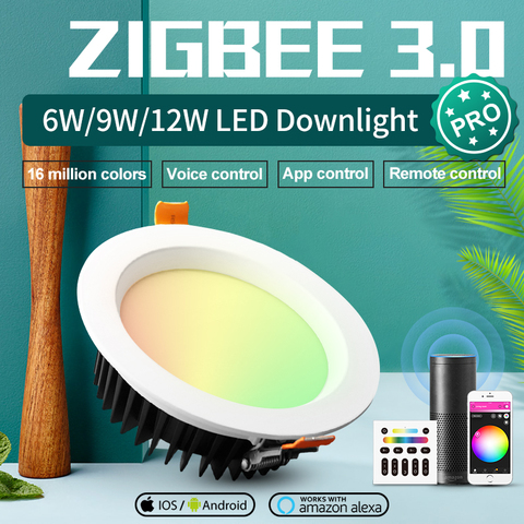 GLEDOPTO-luz descendente de techo inteligente ZigBee 3,0 Pro RGBCCT, 6W/9W/12W, funciona con la aplicación Amazon Echo Plus SmartThings, Control por voz y remoto ► Foto 1/6