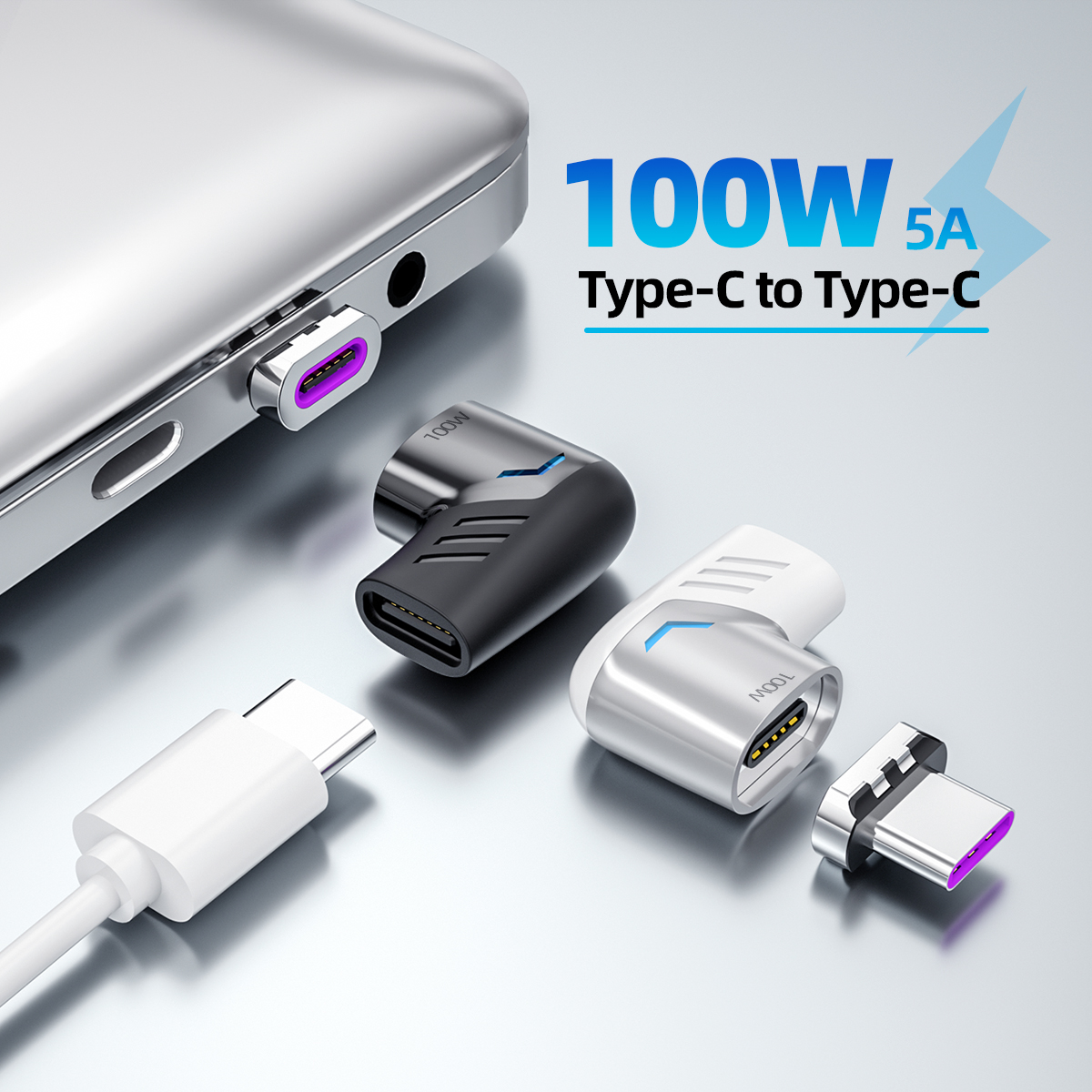 ANMONE-adaptador magnético Tipo C USB tipo C macho a USB C hembra, conector magnético para Mackbook Pro, teléfono, PC, tableta, USB-C, 100W ► Foto 1/6