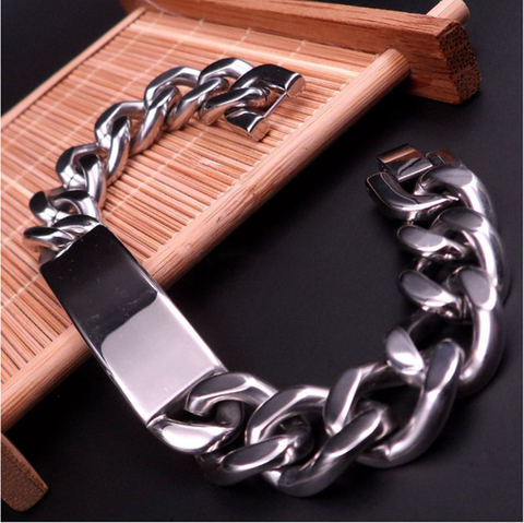 77g peso alta calidad 316L Acero inoxidable hombres biker curb chain ID pulsera brazalete jewlery 15mm 9 pulgadas ► Foto 1/5