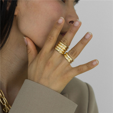 GHIDBK-anillos de acero inoxidable de doble capa para mujer, anillos de diseño brillante, ancho, estilo urbano ► Foto 1/6