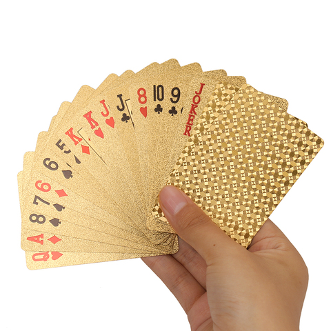 Juego de cartas de aluminio dorado para entretenimiento familiar, cartas de póker mágicas de plástico impermeables, 54/1Set ► Foto 1/6