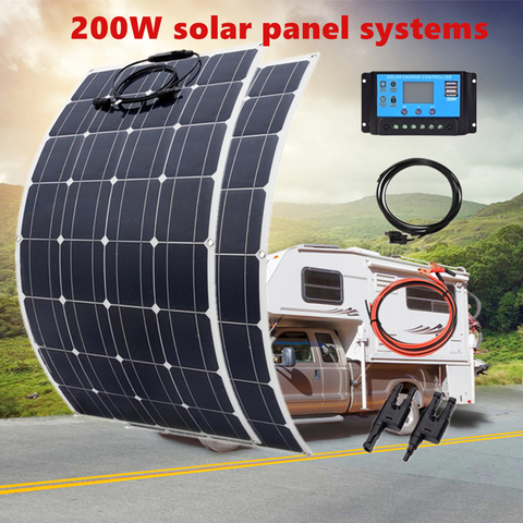 200W 100W Mono Panel Solar Flexible 20A/10A Controlador Solar para coche RV barco casa techo Camping Solar de 12V 24V de la batería ► Foto 1/6