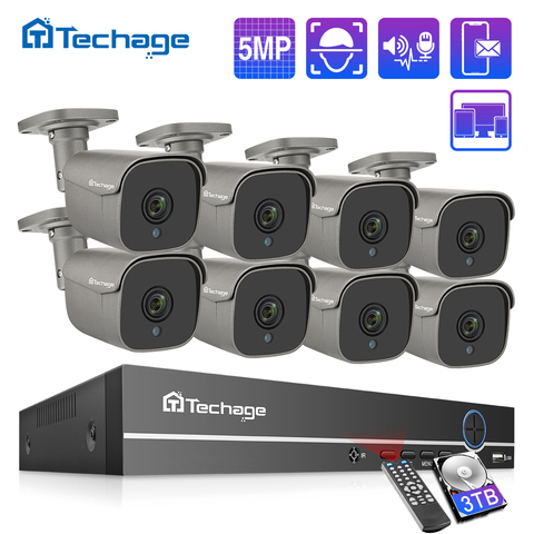 Techage 8CH 5MP HD NVR POE Kit CCTV sistema de Audio bidireccional cámara IP ia IR Cut Outdoor P2P Video vigilancia de seguridad Set 2TB HDD ► Foto 1/6