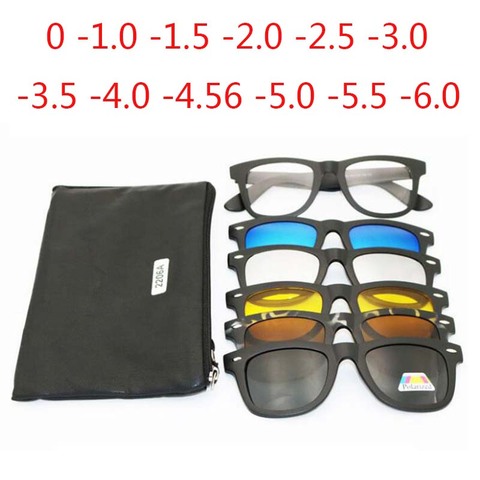 Gafas de sol Retro 5 + 1 polarizadas con Clip para miopía para hombres y mujeres, juego de cinco imanes con espejo de 0 -1-1,5-2-2,5-3-3,5-4 -5 -6 ► Foto 1/6